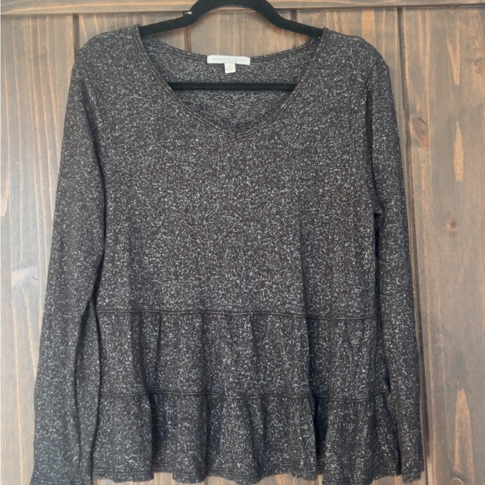 Green Envelope Charcoal Ruffle Long Sleeve Top